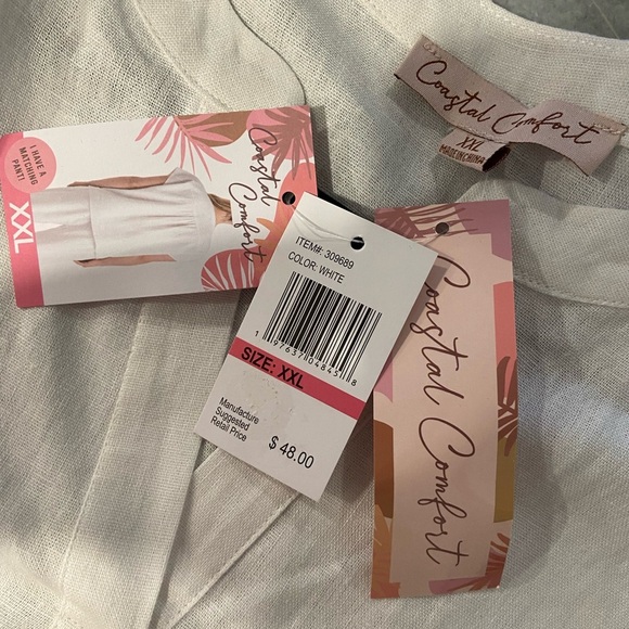 NWT Coastal Comfort Size XXL White Linen Blend Split Neck Short Sleeve Top - Picture 13 of 14